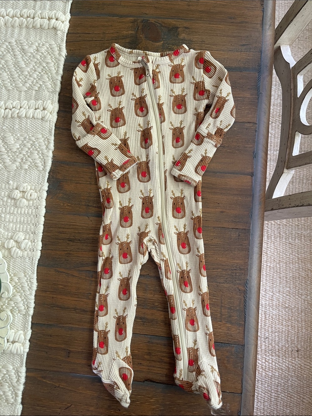 Spearmint Love- Beige Reindeer Footed One-Piece